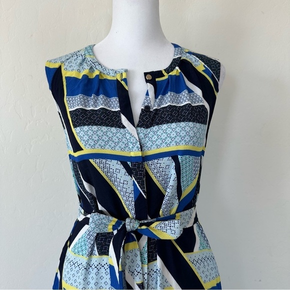 Marcs Geometric Quilt Patchwork Button Down Sleeveless Midi Dress Size 6 - Picture 2 of 12